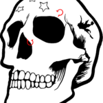 8910, Skull with tattoos and piercings